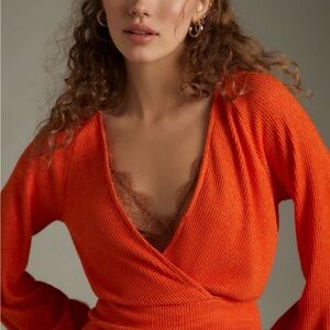 Anthropologie Vibrant Orange Wrap Sweater